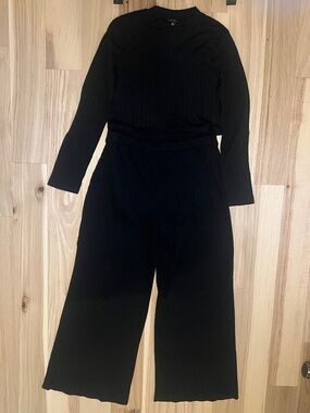Austen & Brown Black Textured Knit Lounge Set XL Cropped Top & Wide Leg Pants